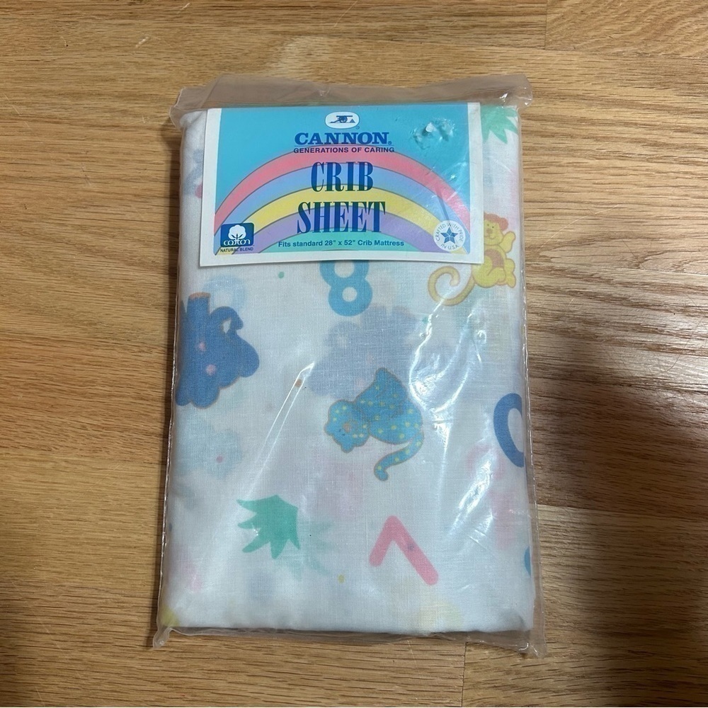 Vintage Pastel Crib Sheet Cannon Numbers Animals NEW White Green Blue Yellow